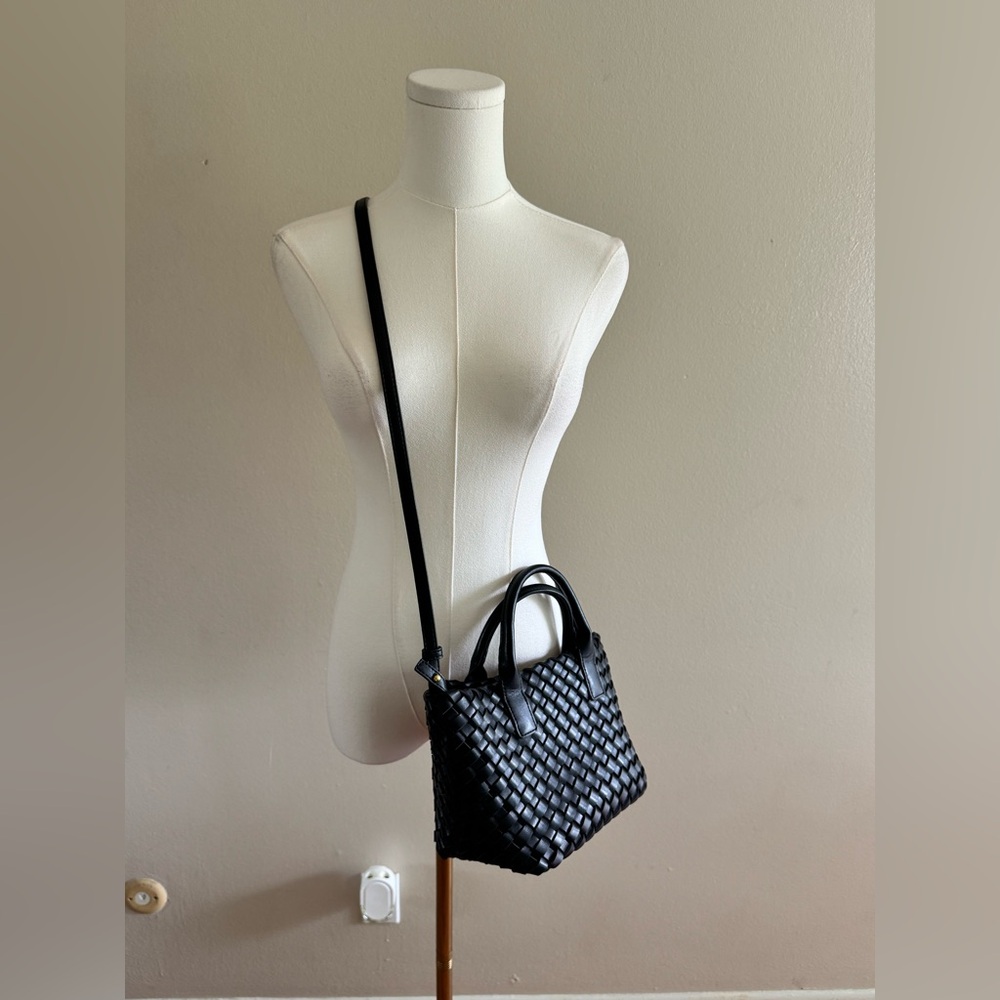 Black Woven Vegan Leather Tote with Detachable Pouch - Picture 14 of 15